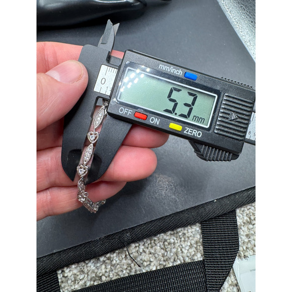 Vintage SLC Signed Silver Tone Diamond Heart Link Tennis Bracelet 7.25" - Picture 8 of 9